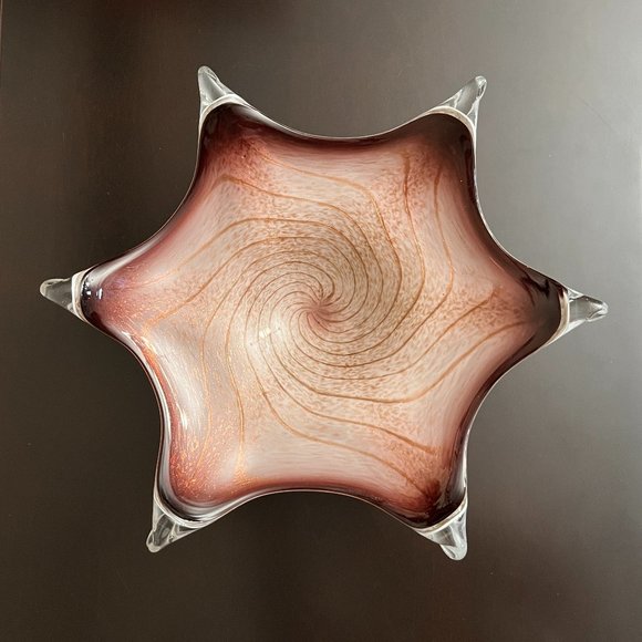 Vintage Murano Cased Glass 6 Point Starfish Bowl Plate Purple Gold Swirl 1960's - Picture 2 of 9